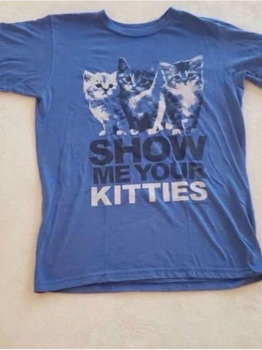 Blue 'Show Me Your Kitties' Cat Graphic Tee